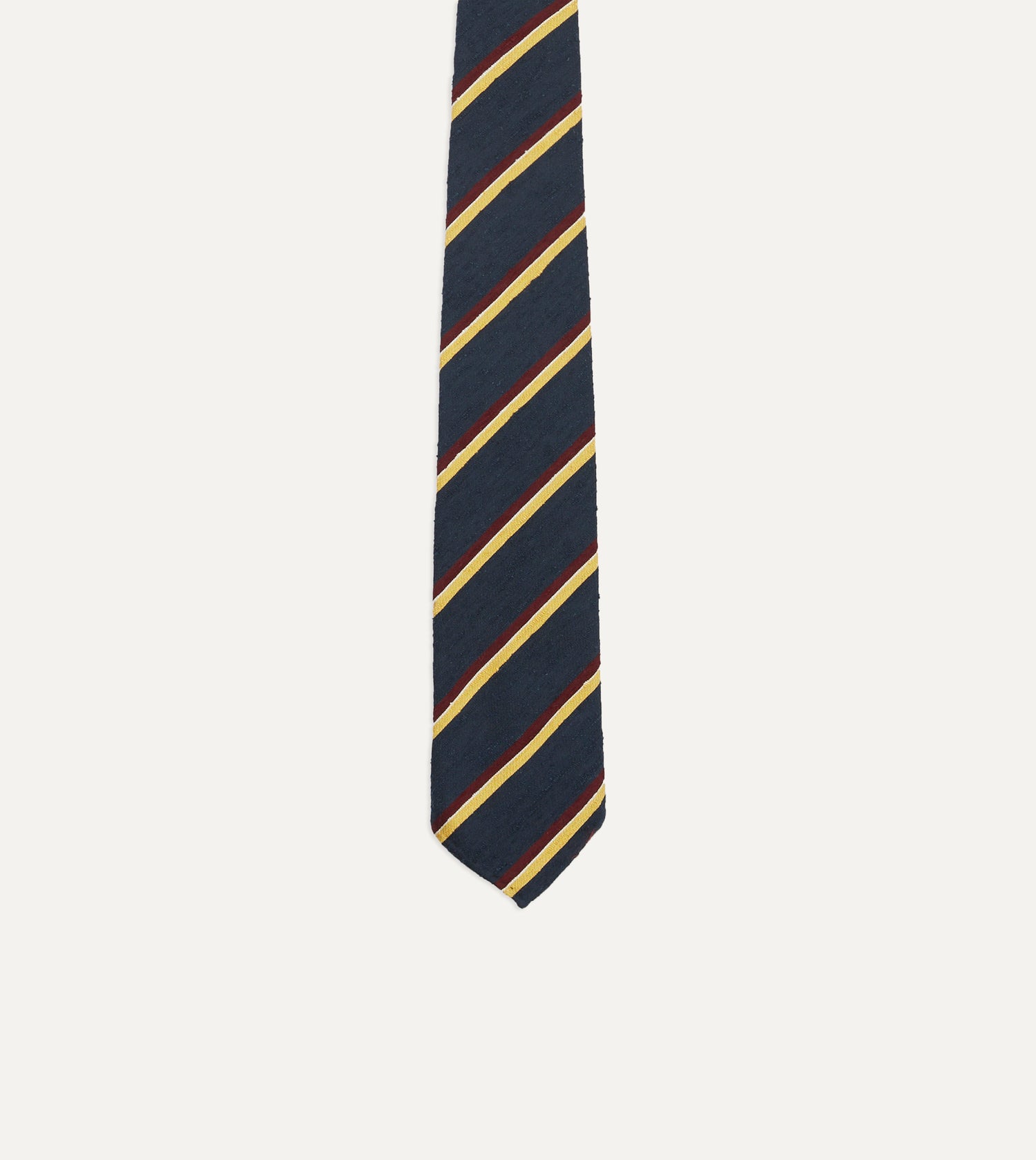 Navy, Red and Yellow Stripe Shantung Silk Tie