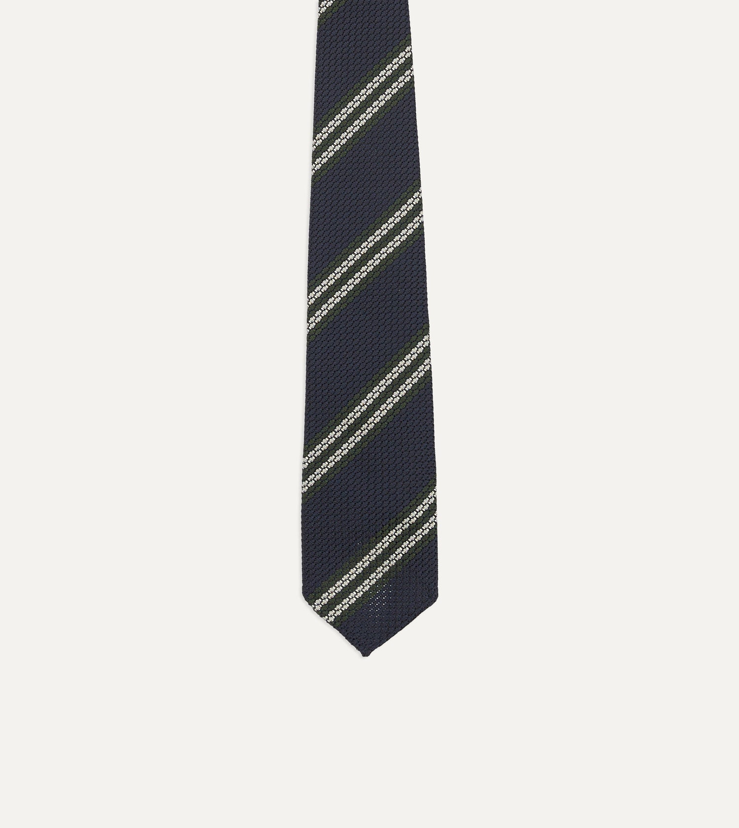Navy, Green and White Double Stripe Silk Grenadine Tie