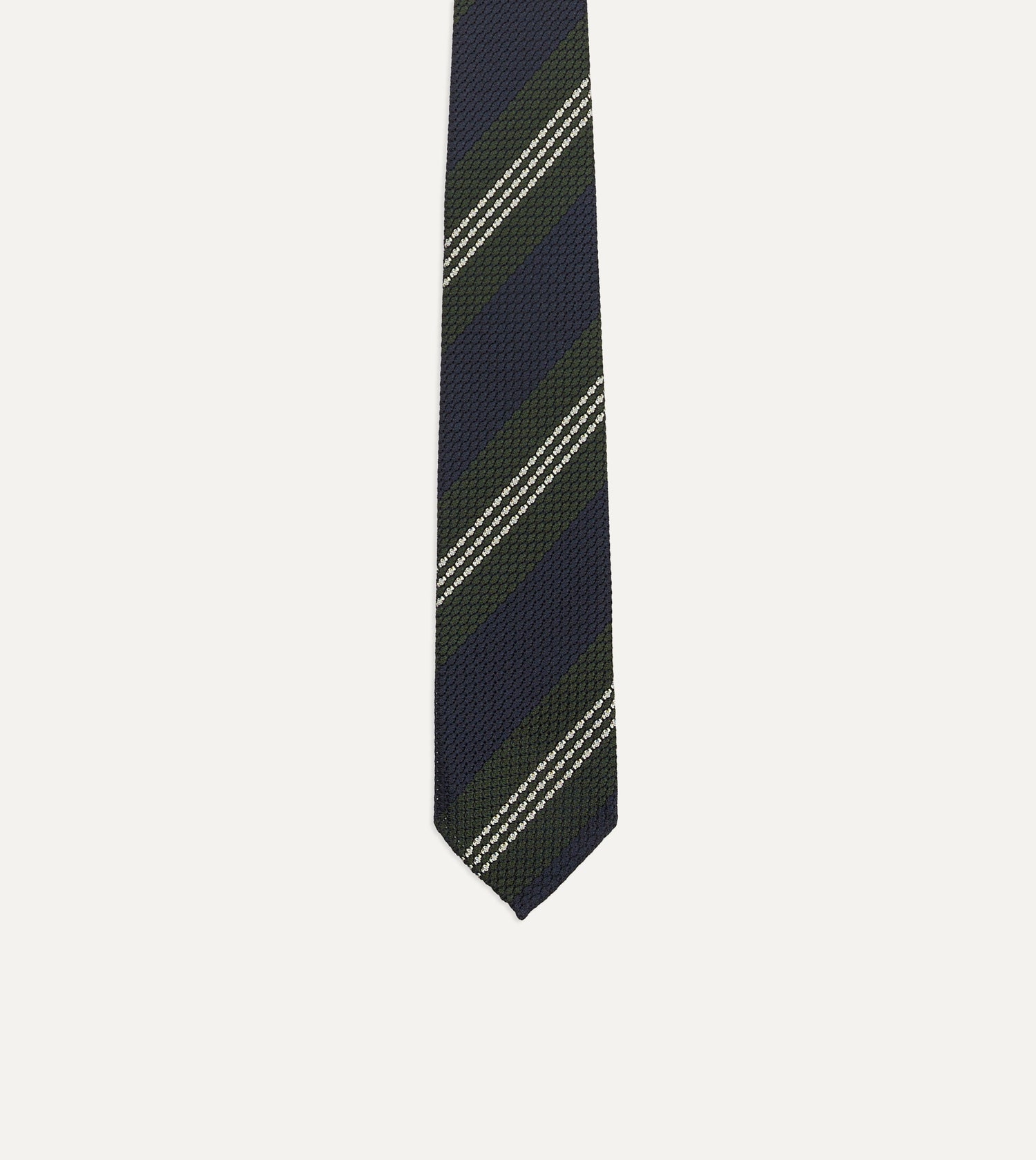 Navy, Green and White Multi Stripe Silk Grenadine Tie