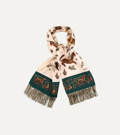 Ecru Unicorn Print Tubular Silk Tasselled Scarf – Drakes US