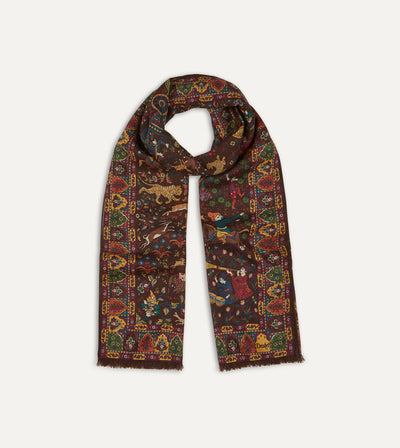 Drake's Mughal Hunter Wool-Silk Scarf Brown