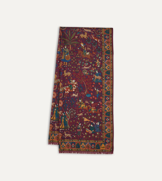 Magenta Mughal Hunter Print Wool-Silk Scarf – Drakes US
