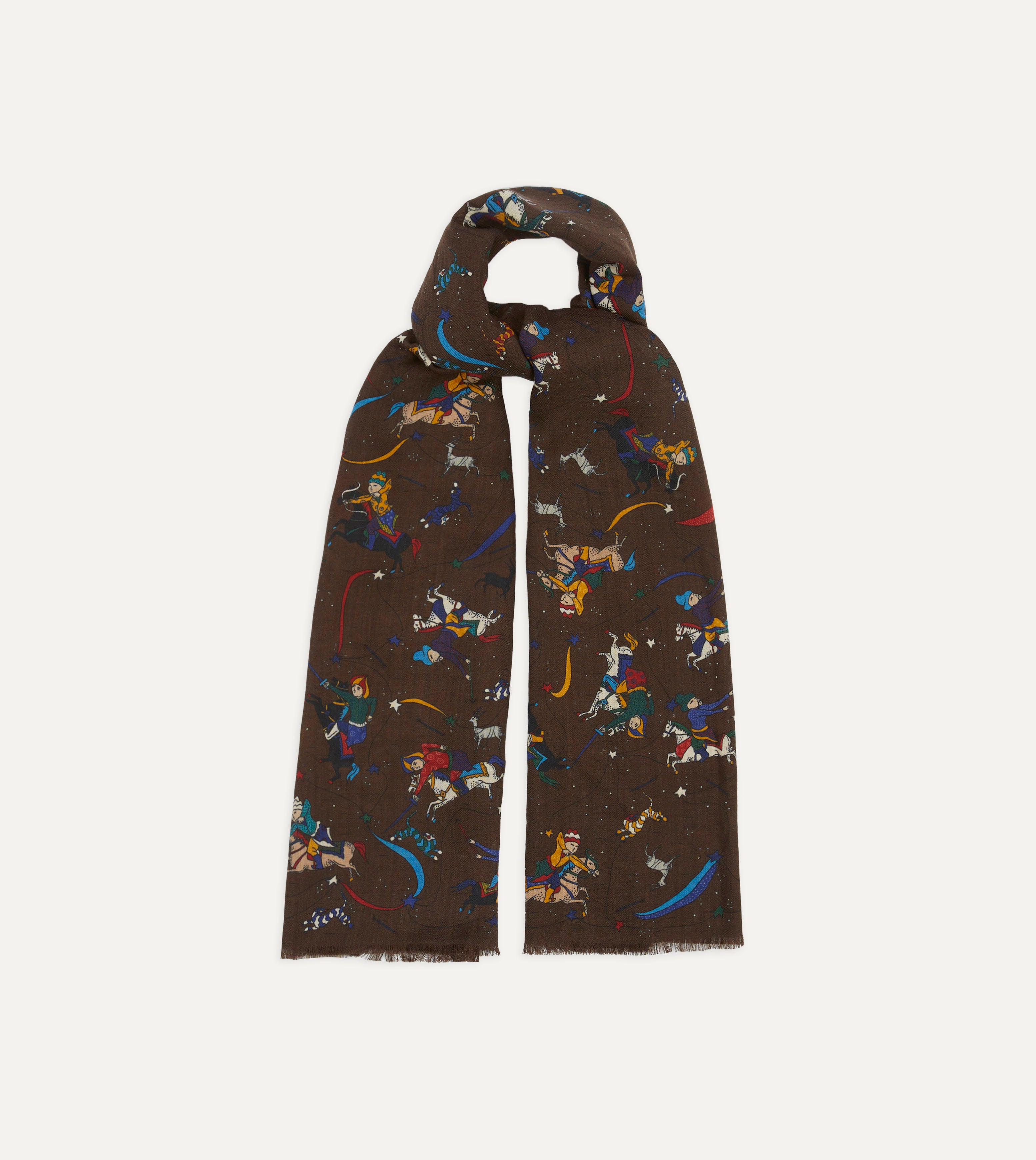 Brown Mughal and Stars Print Wool Scarf – Drakes US