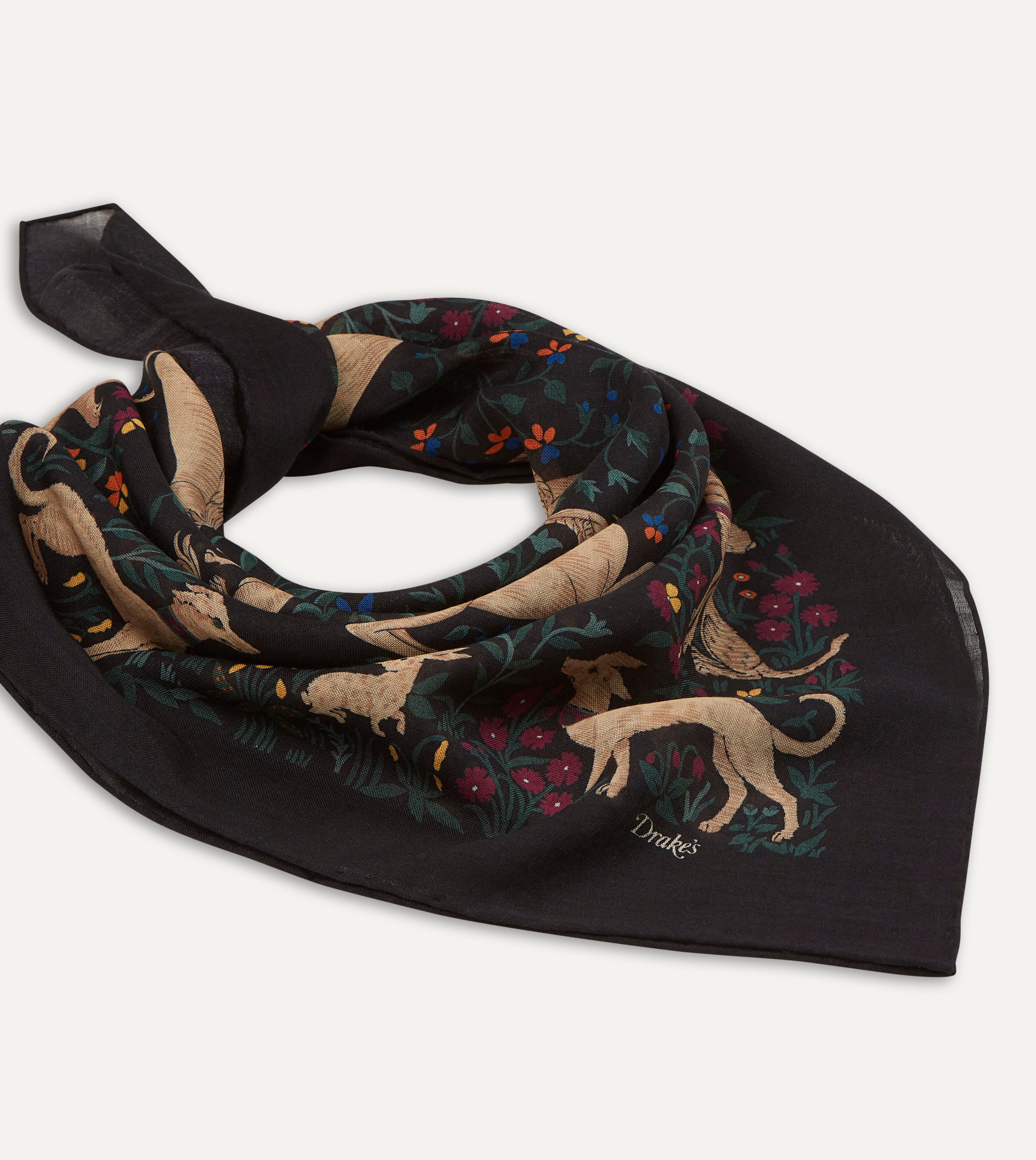 Black Unicorn Print Wool-Silk Square Scarf – Drakes US
