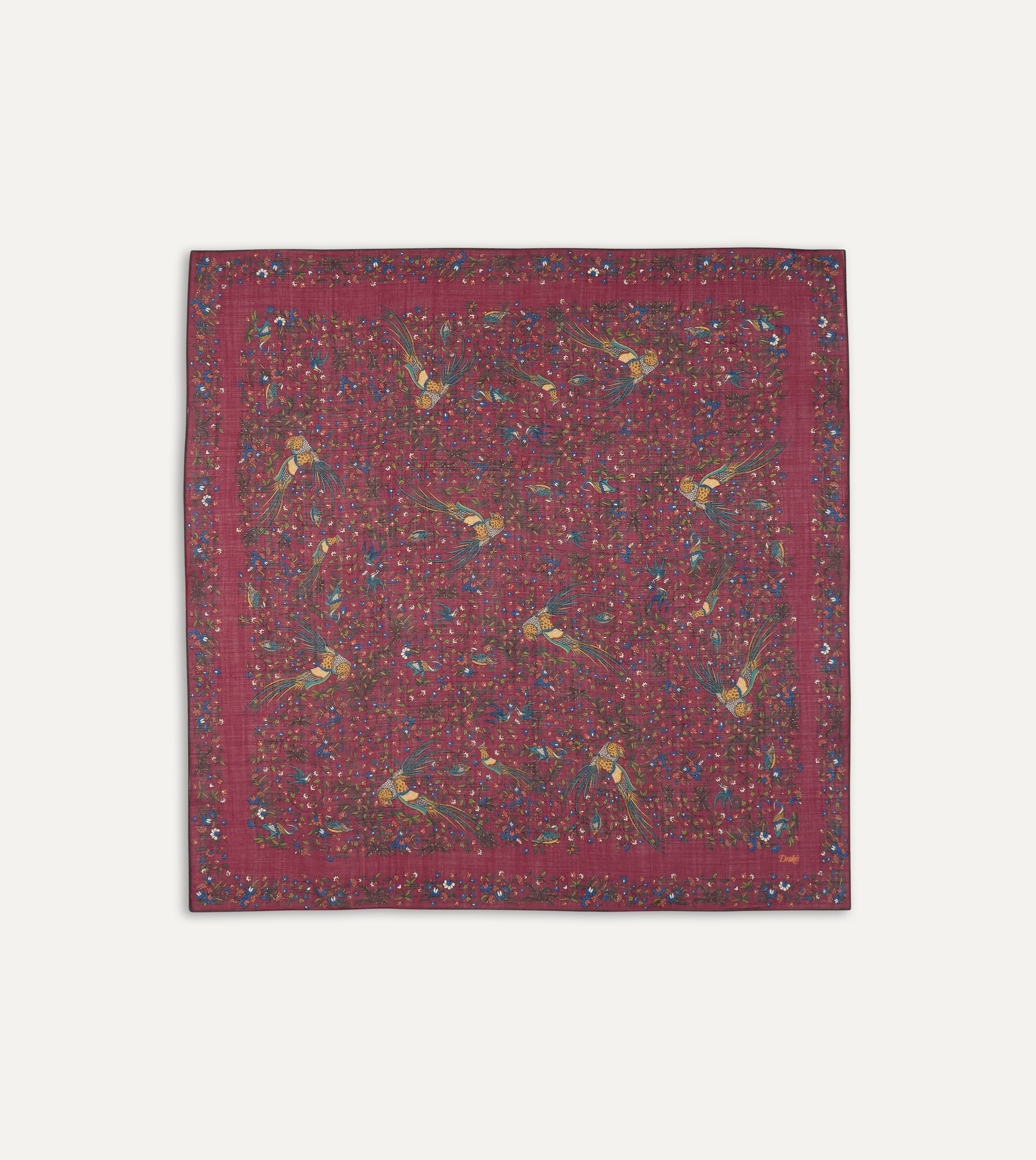 Magenta Birds of Paradise Print Wool-Silk Square Scarf