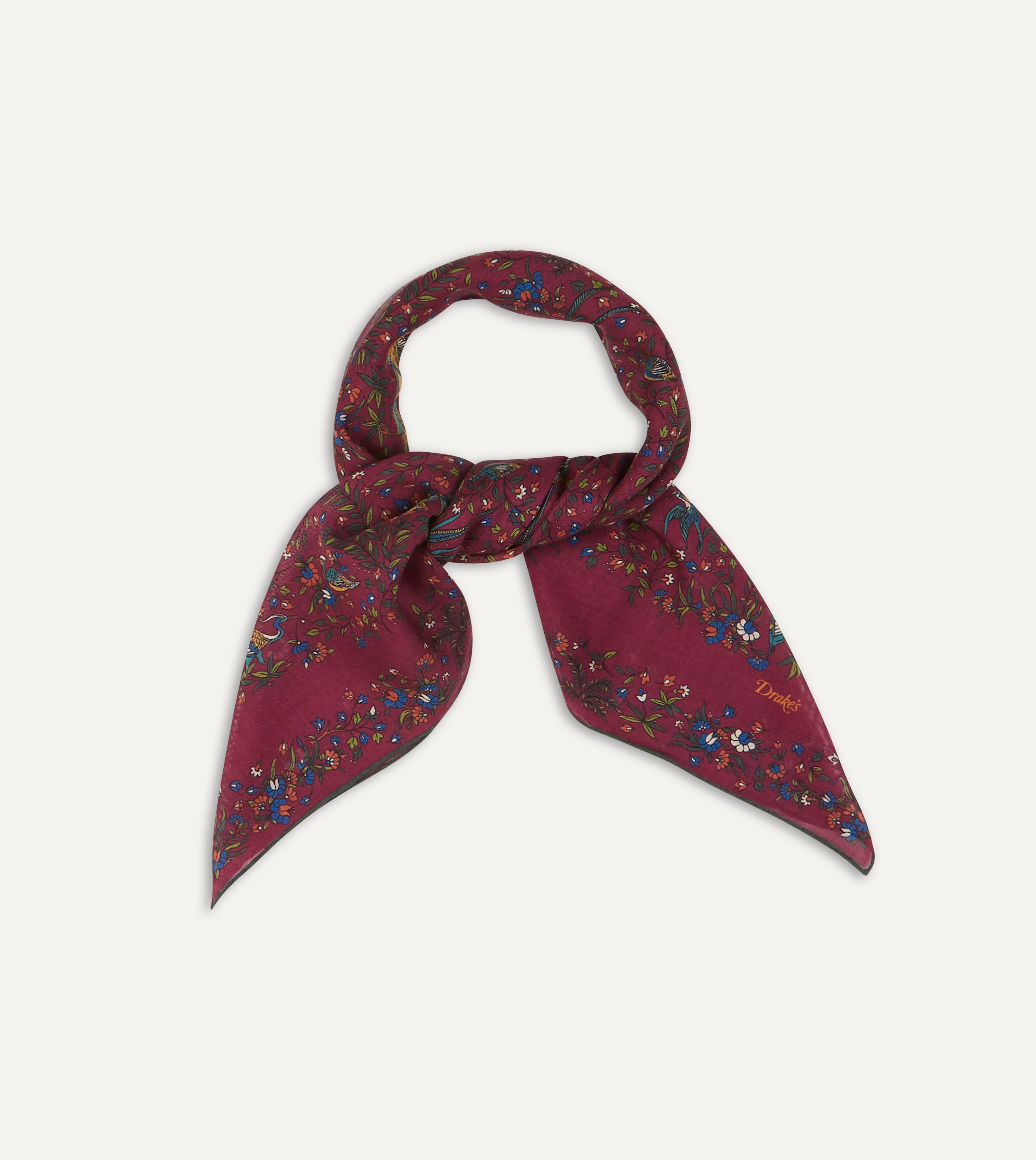 Magenta Birds of Paradise Print Wool-Silk Square Scarf