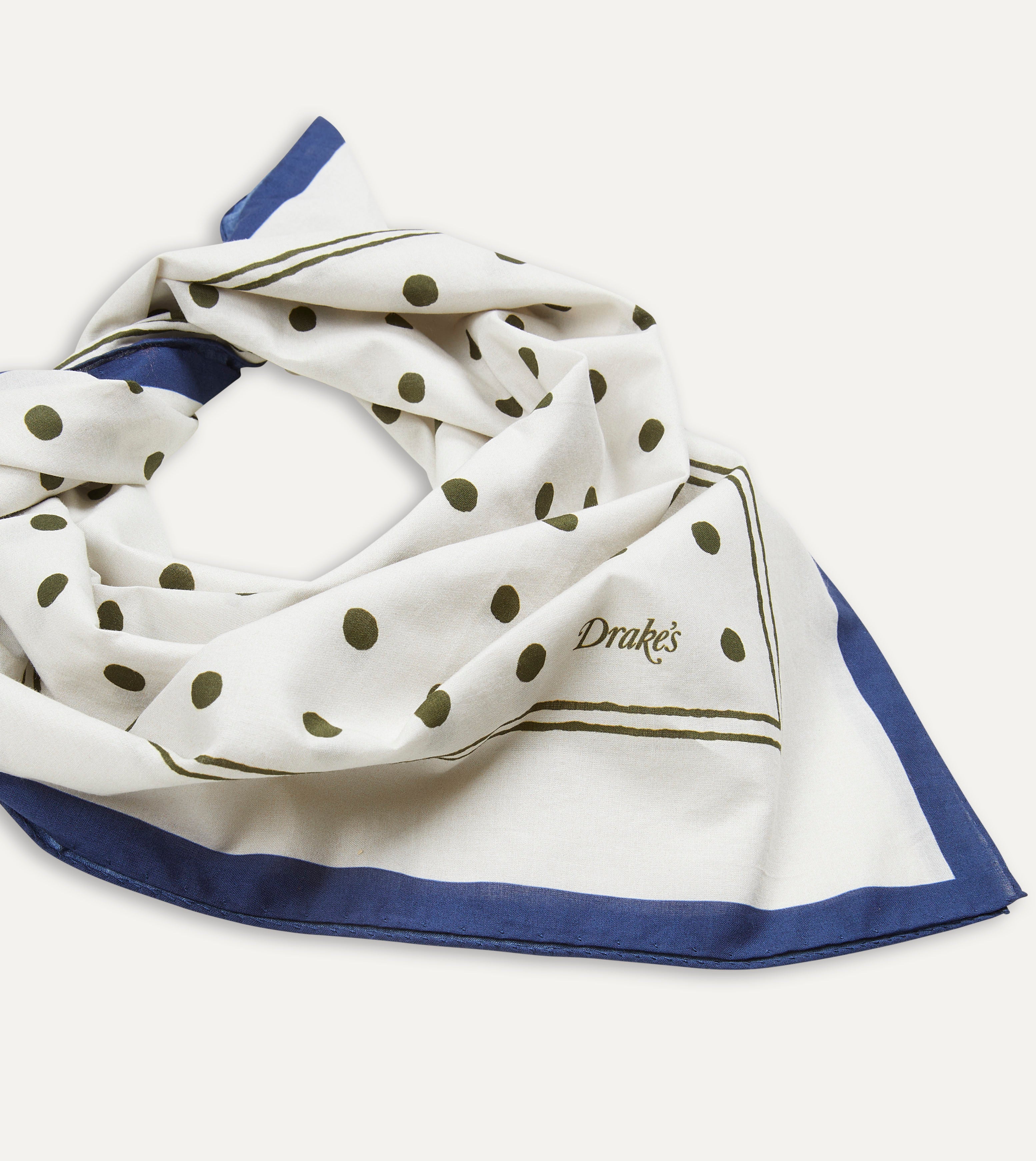 White and Green Polka Dot Print Bandana – Drakes US