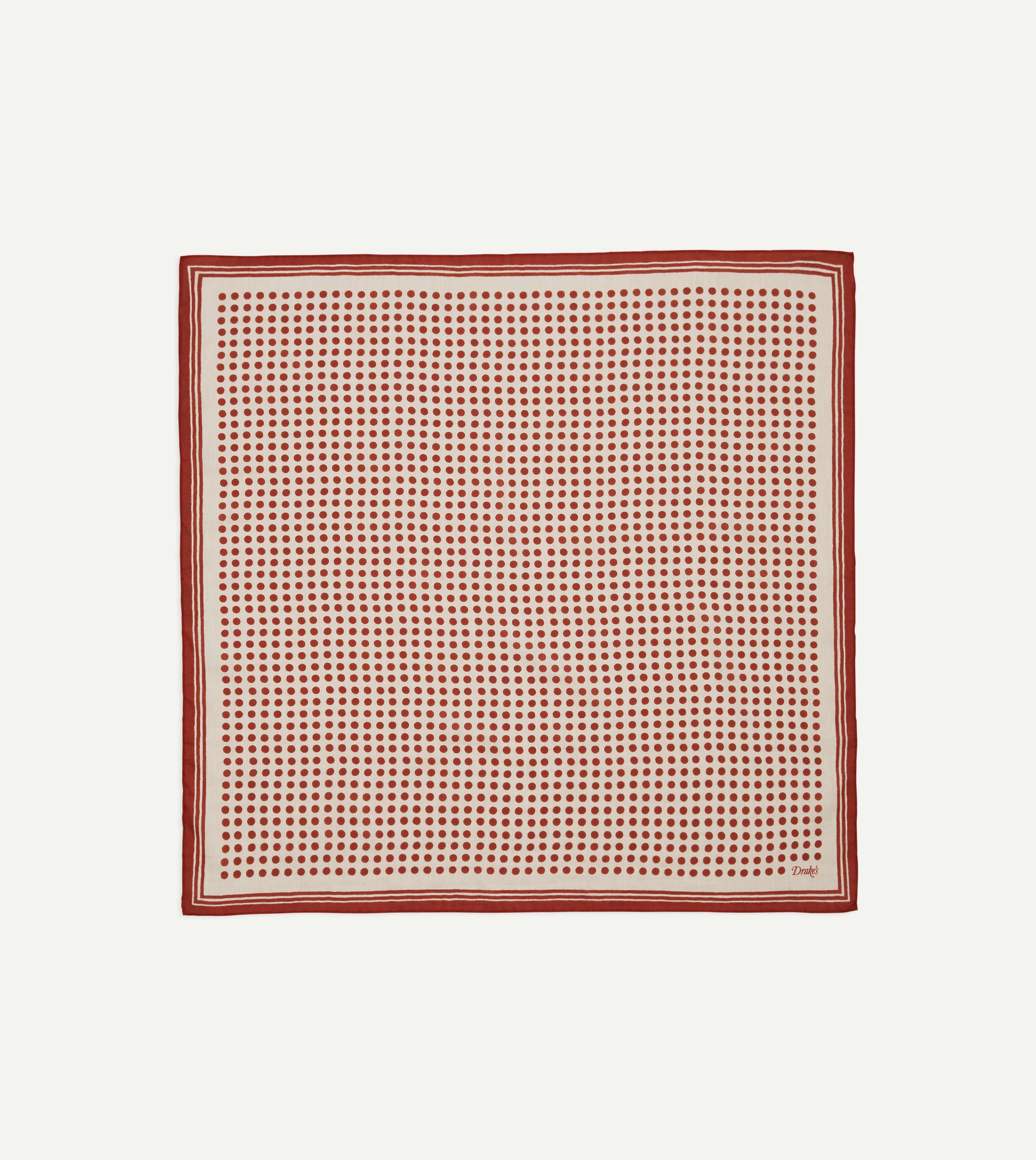 Ecru and Red Spots Print Silk-Cotton Bandana