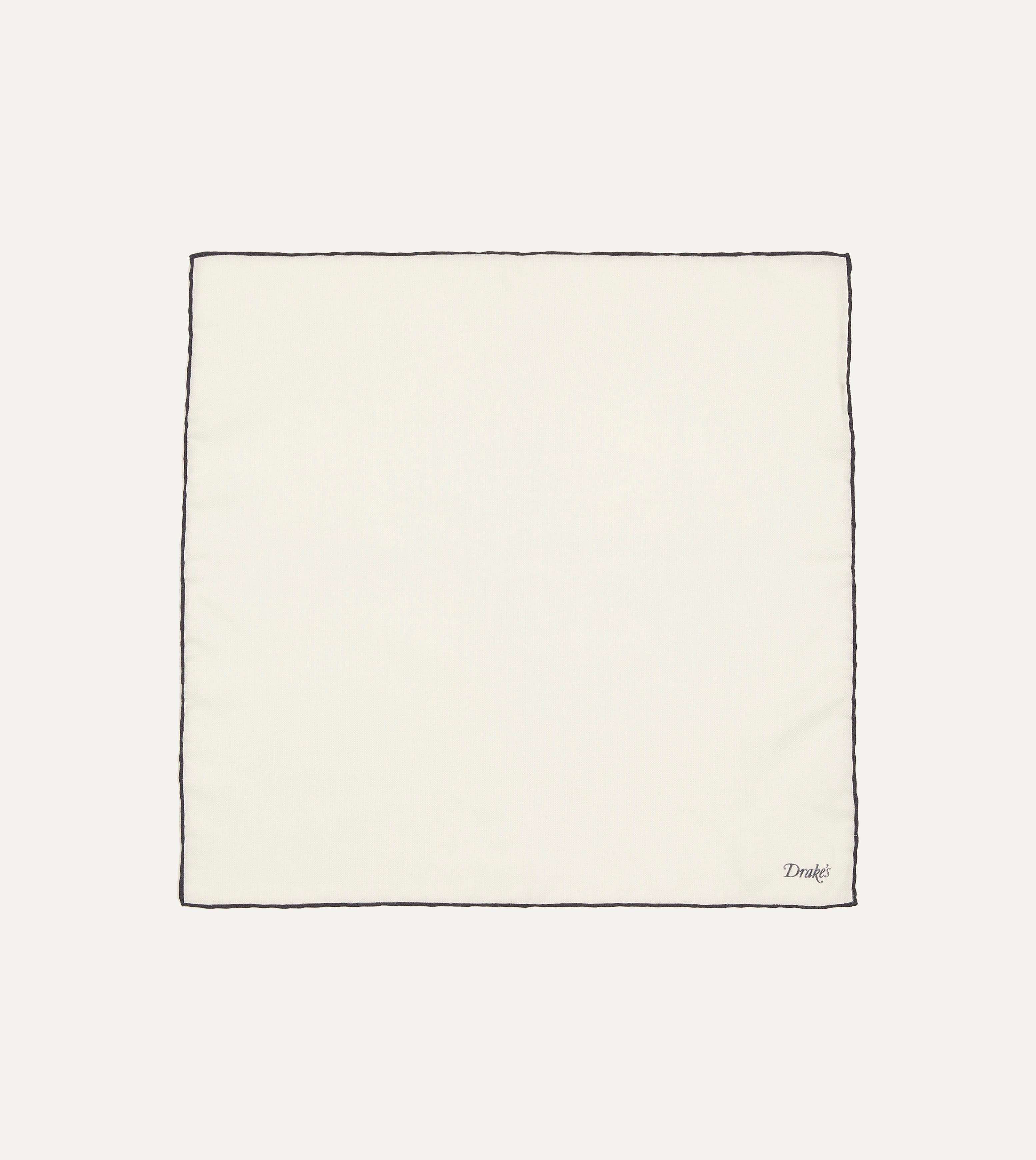 Ivory and Navy Shoestring Border Silk Pocket Square