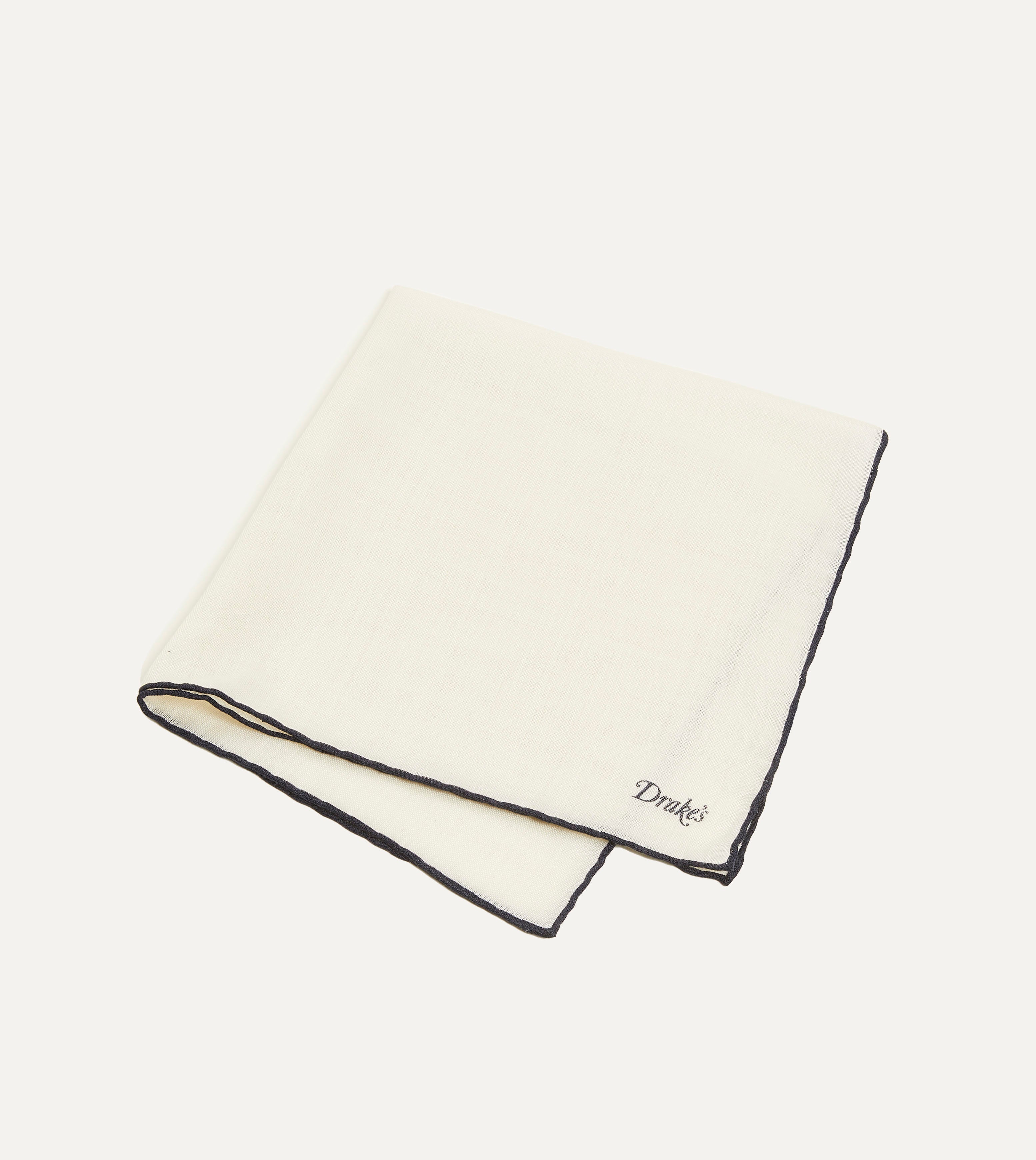 Ivory and Navy Shoestring Border Silk Pocket Square – Drakes US