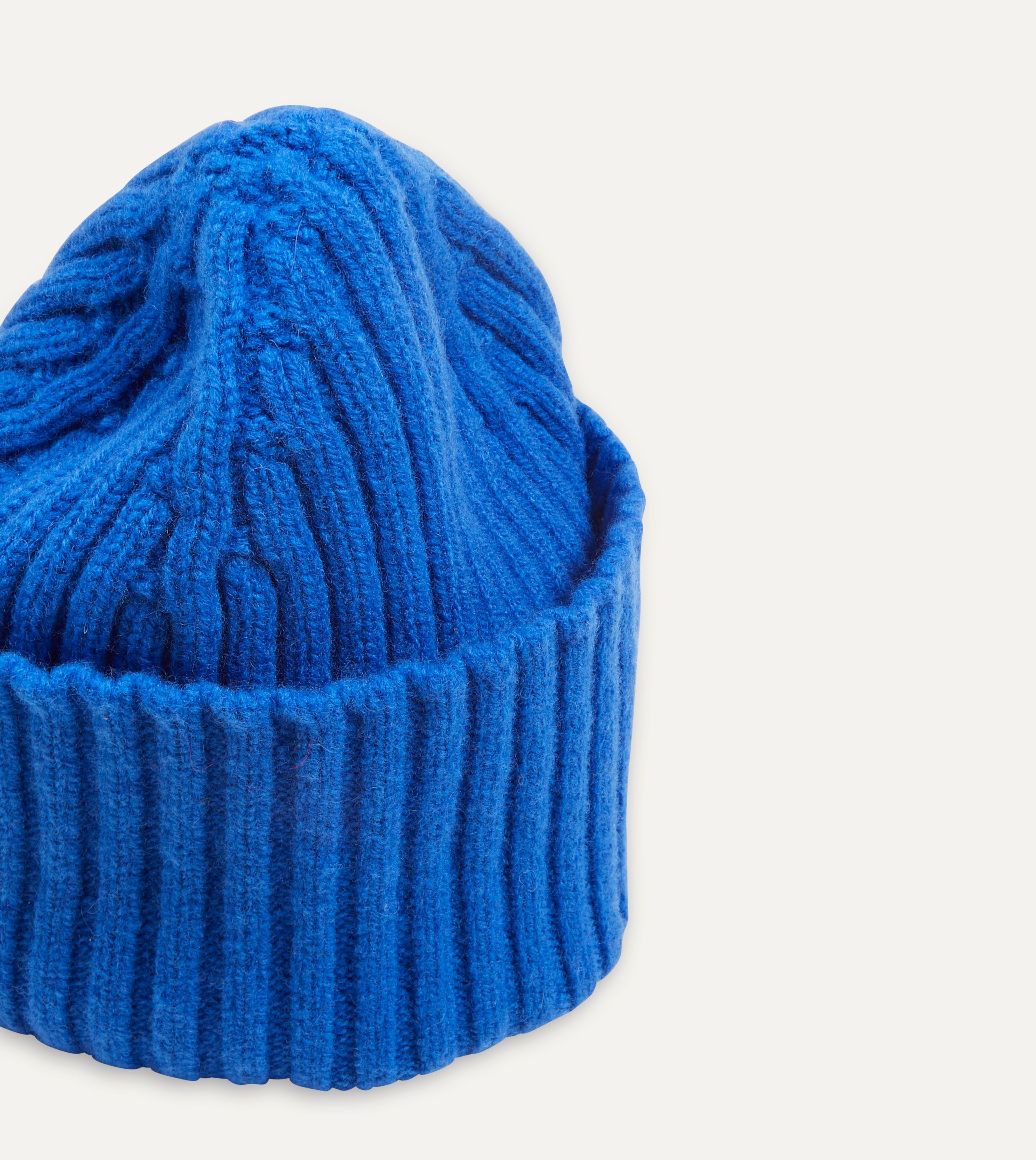 Blue Lambswool Ribbed Knit Cap