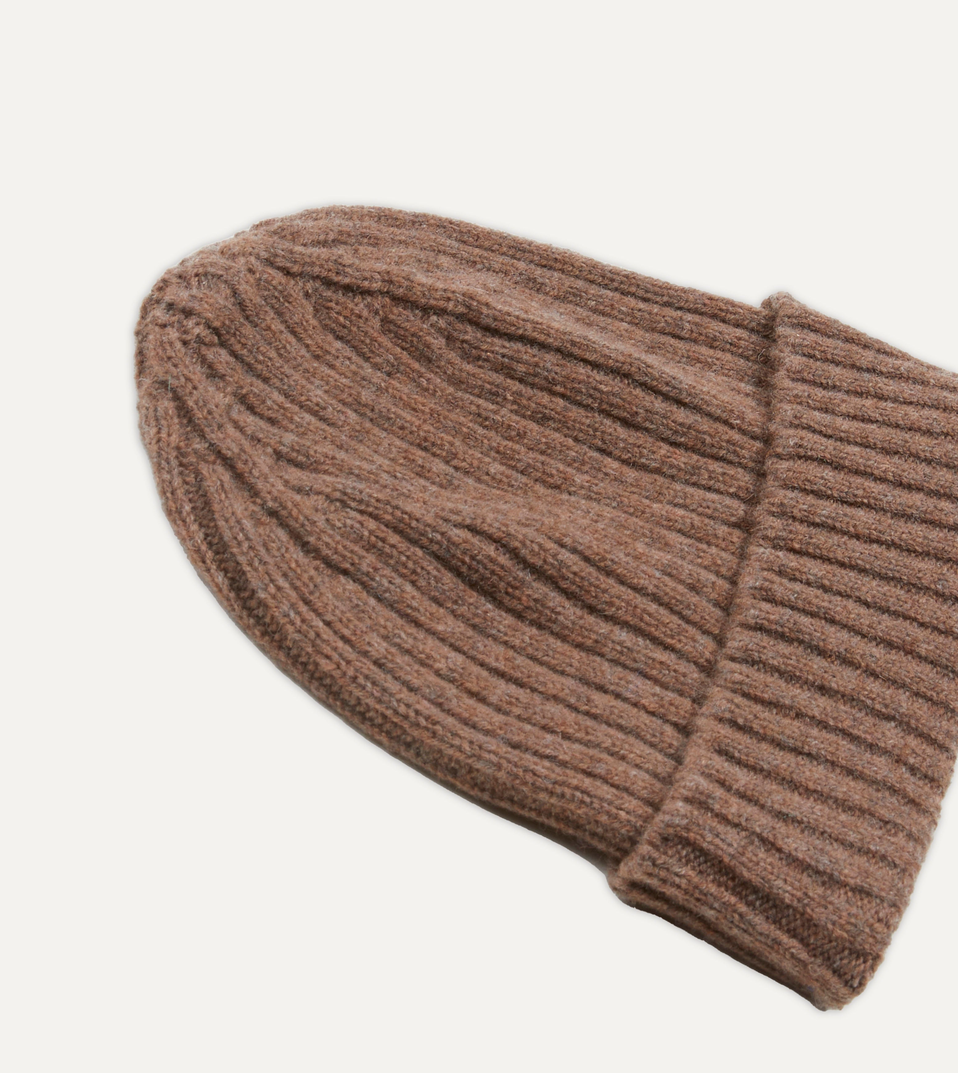 Brown Lambswool Ribbed Knit Cap – Drakes US