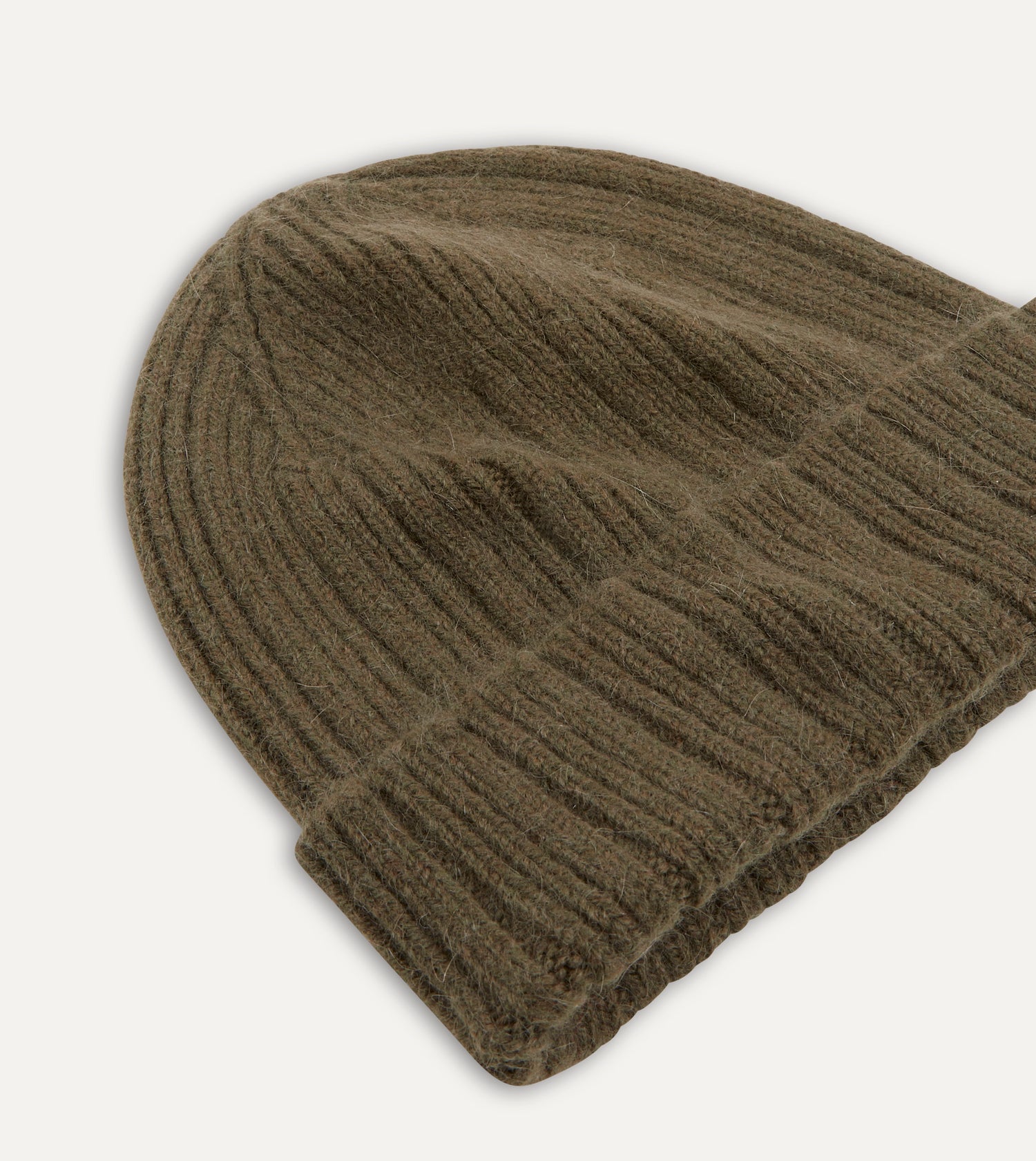 Khaki Green Angora Lambswool Ribbed Knit Cap