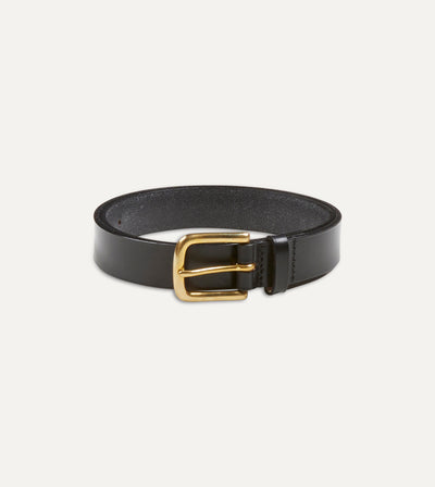 Black Unlined Bridle Leather Belt with Brass Buckle – Drakes US