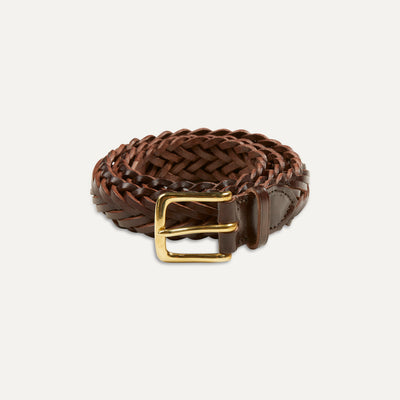 Brown Plaited Bridle Leather Belt with Brass Buckle – Drakes US display picture 2