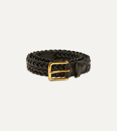 Black Plaited Bridle Leather Belt with Brass Buckle – Drakes US