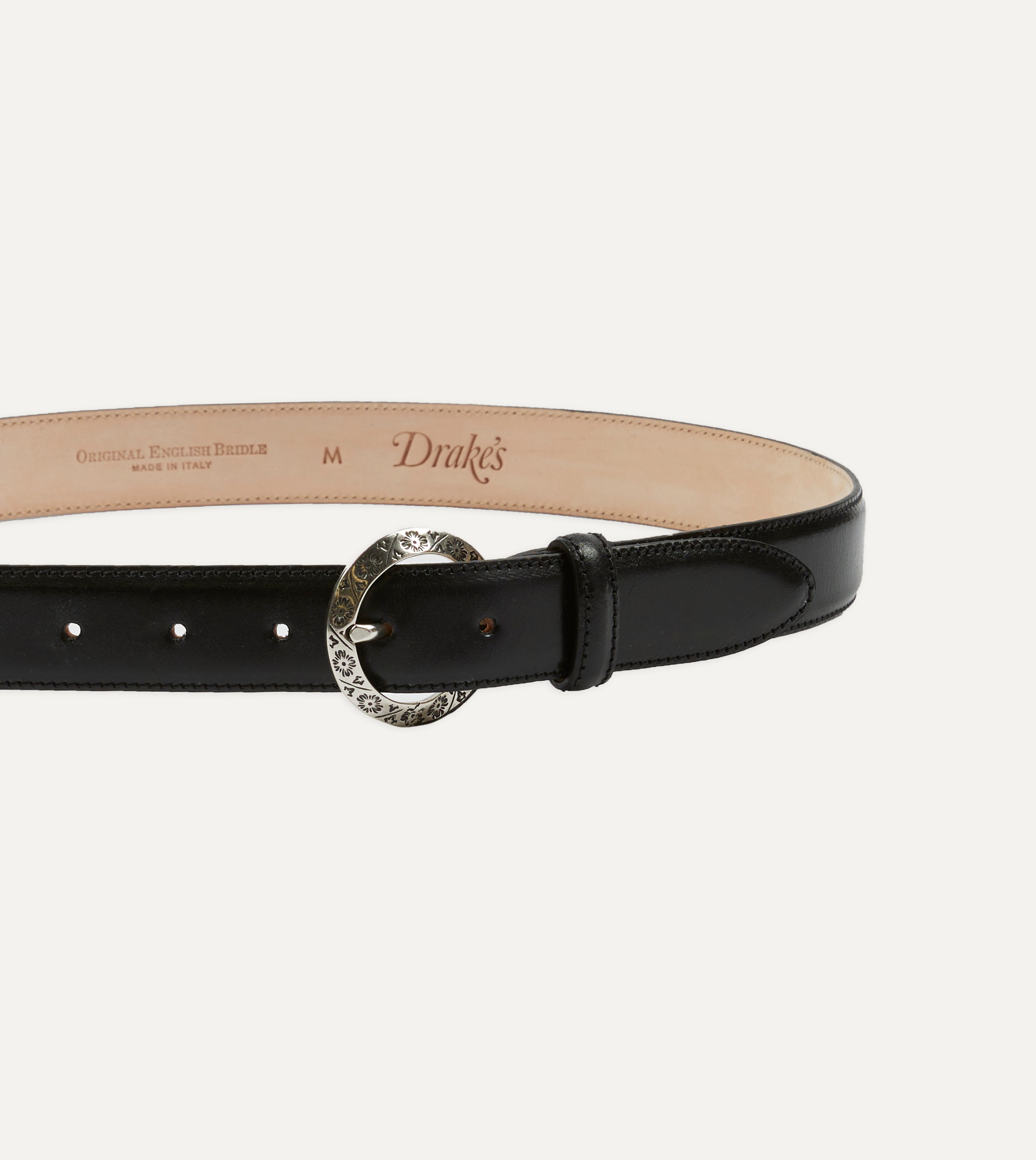 Black Bridle Calf Leather Western Belt – Drakes US