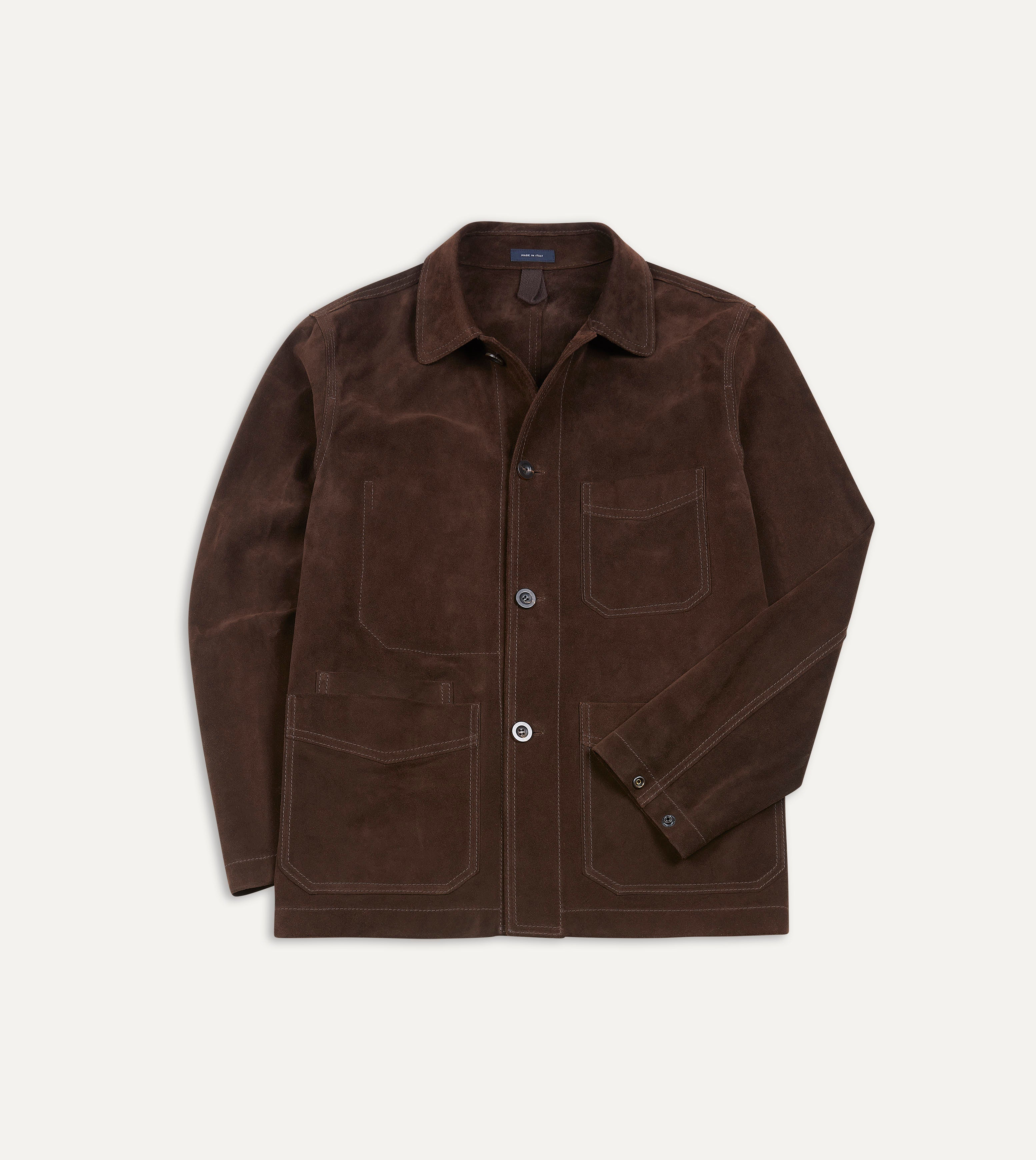 Chocolate Brown Heavyweight Suede Five-Pocket Chore Jacket – Drakes US