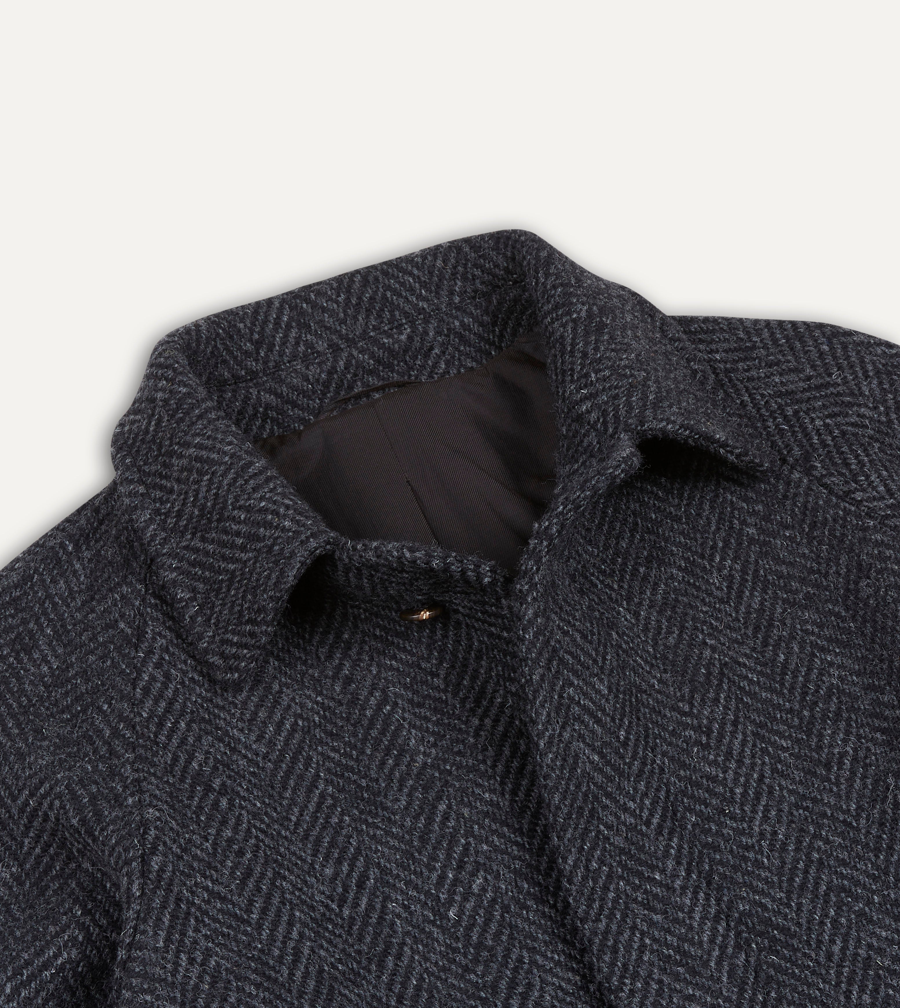 Dark Grey Herringbone Wool Raglan Coat – Drakes US