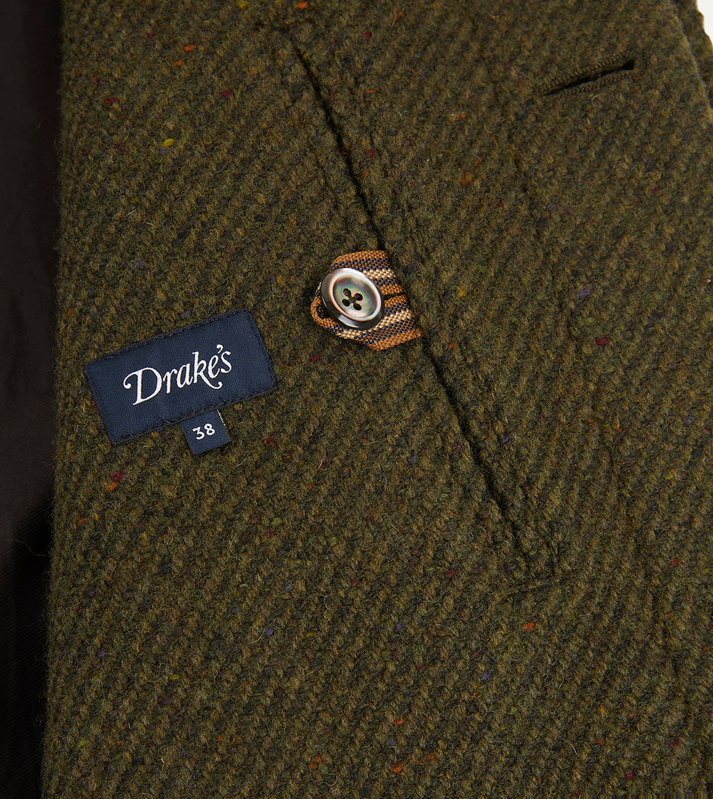 Green Donegal Wool Twill Raglan Coat