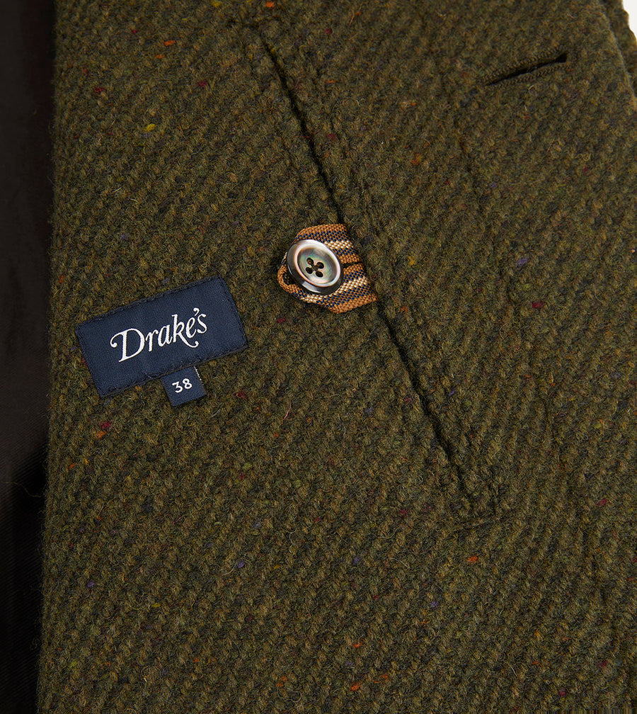 Green Donegal Wool Twill Raglan Coat Drakes US