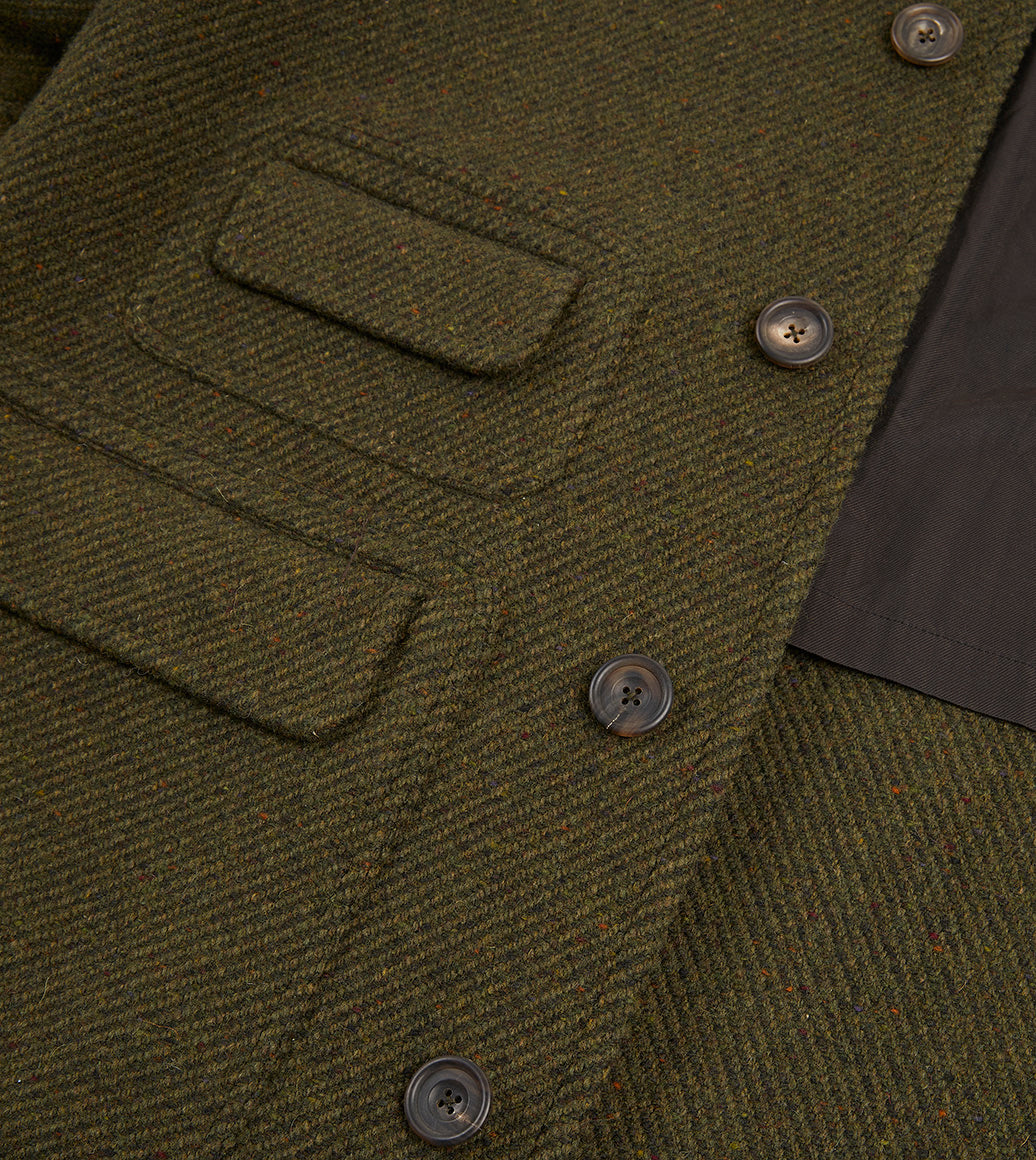 Green Donegal Wool Twill Raglan Coat