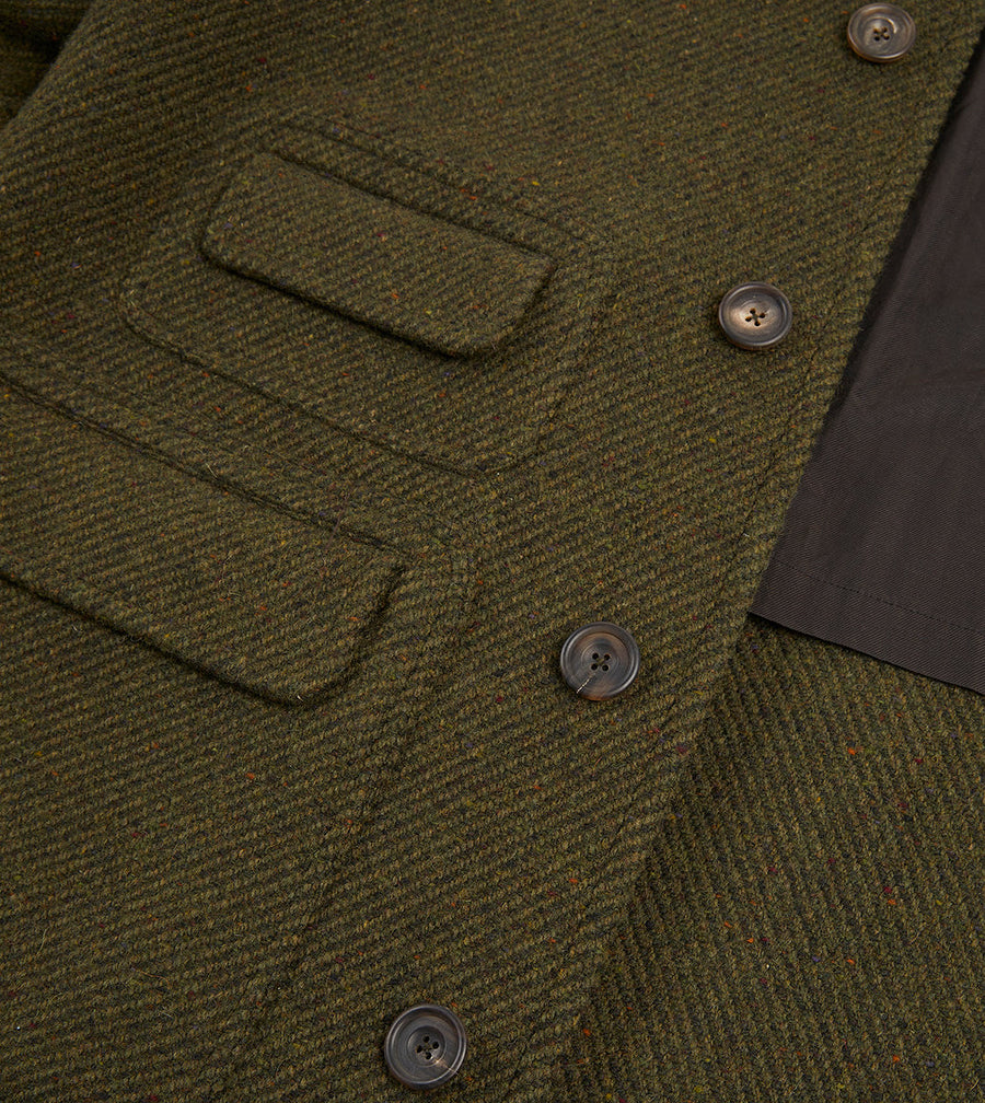 Green Donegal Wool Twill Raglan Coat Drakes US