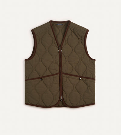 Olive Quilted Nylon Zip Vest – Drakes US
