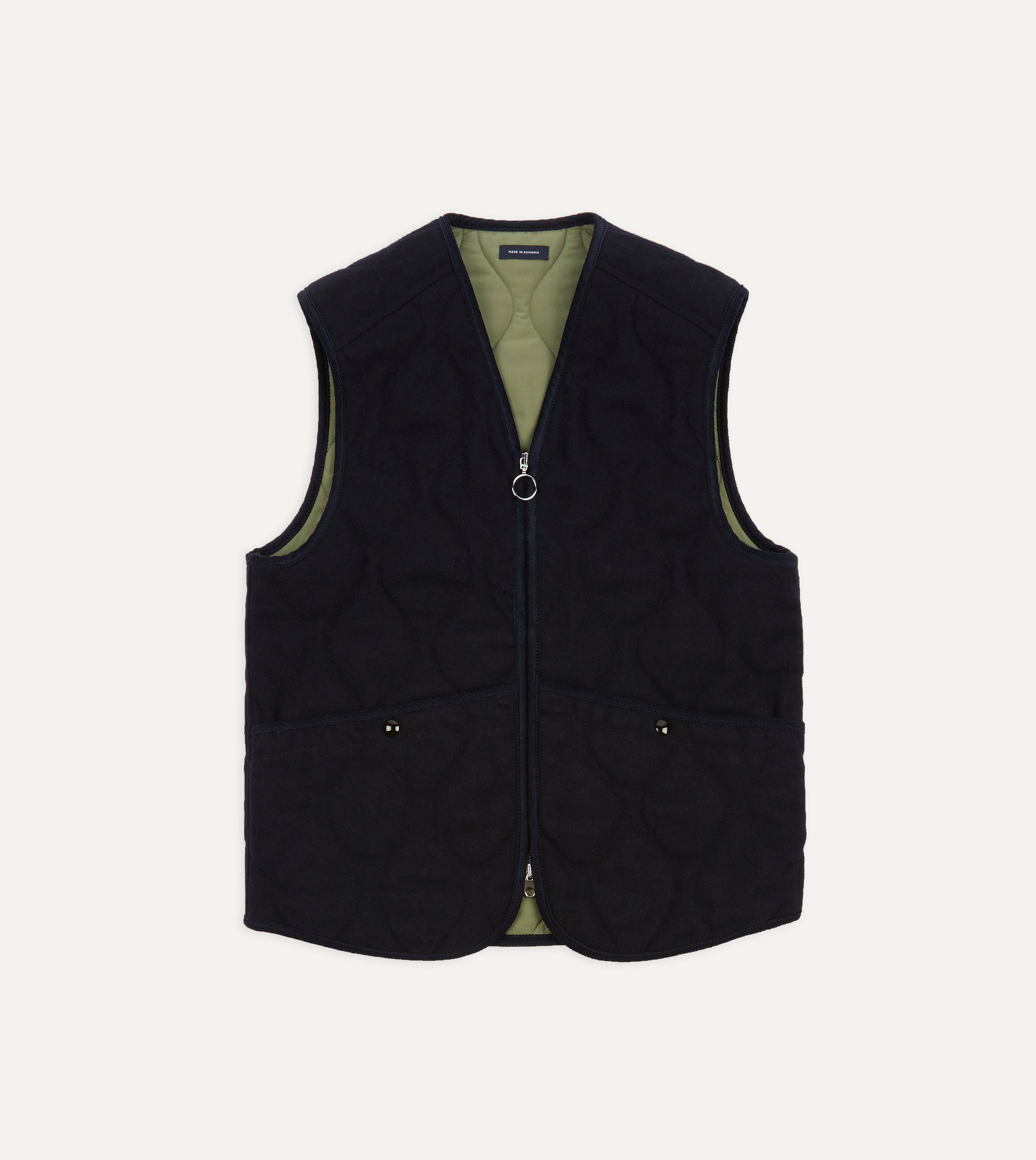 Navy Quilted Melton Wool Zip Vest – Drakes US