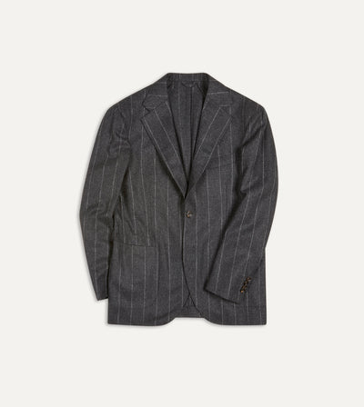Black Chalk Stripe Wool Coat