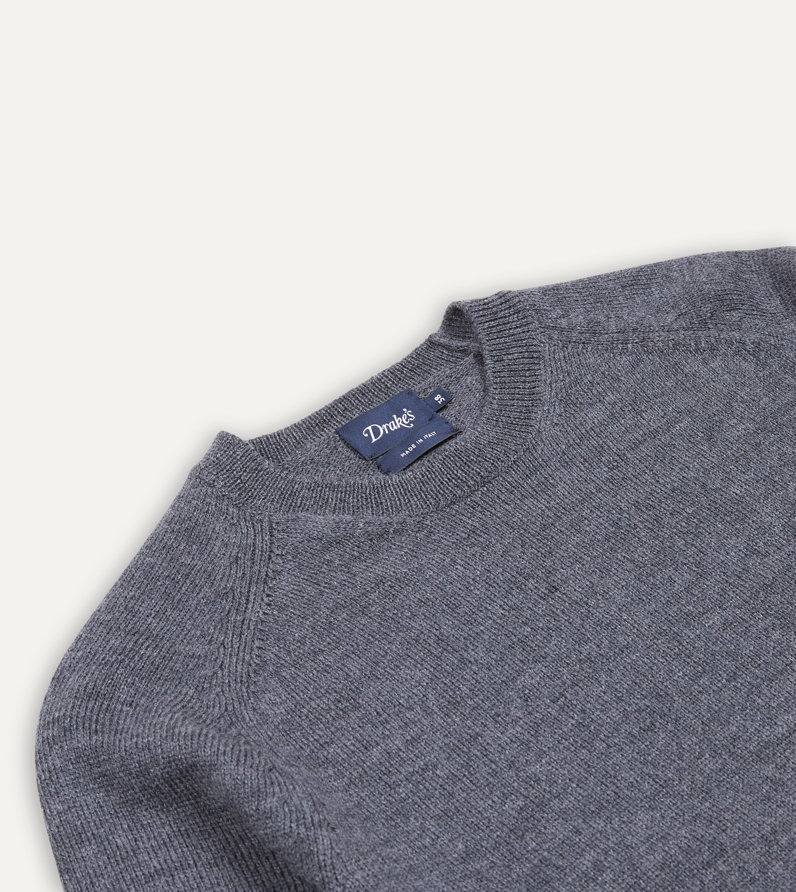 Grey Melange Merino Crew Neck Jumper – Drakes US