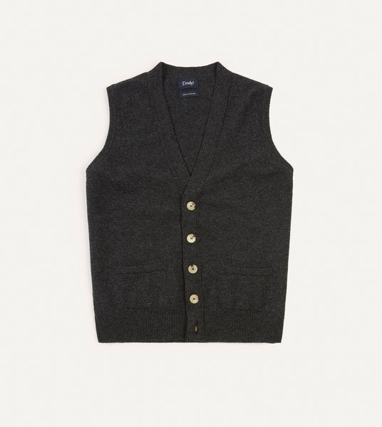 Charcoal Lambswool Sleeveless Cardigan – Drakes US