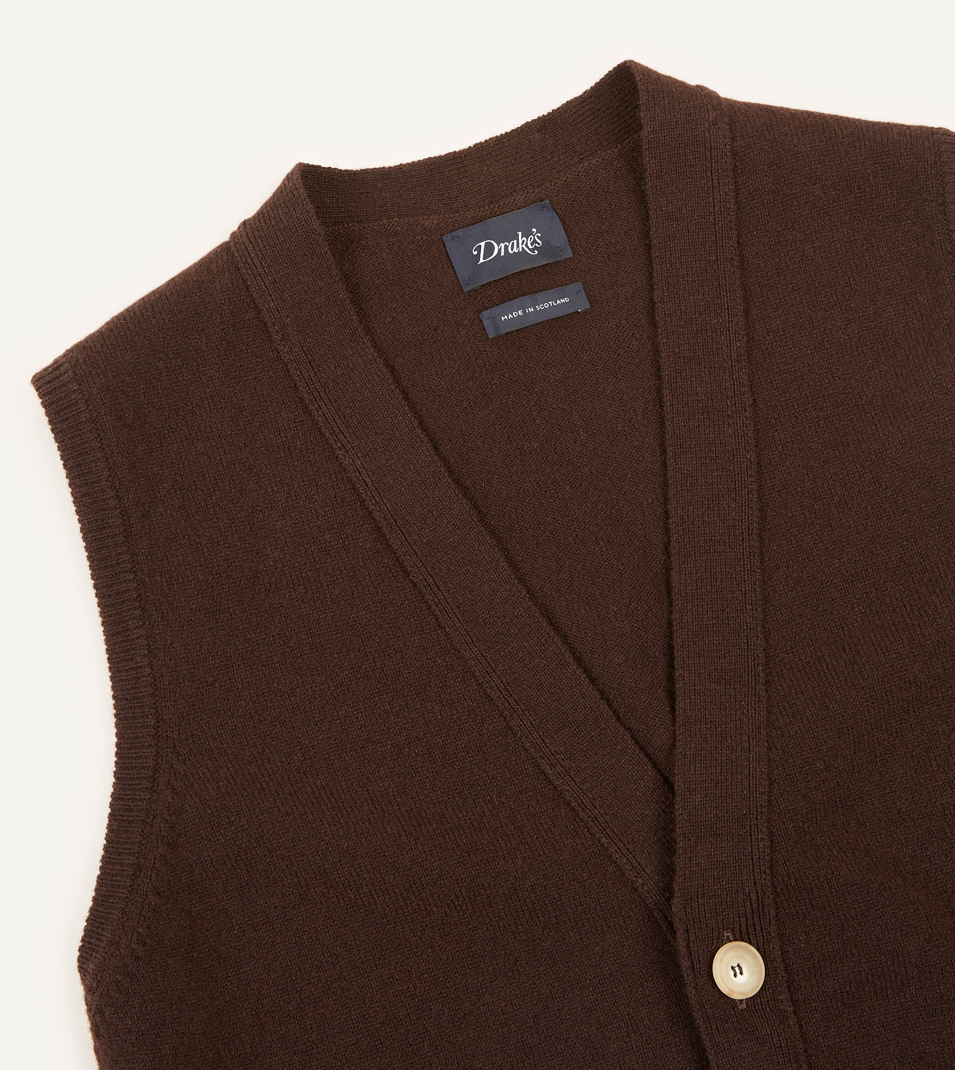 Brown Lambswool Sleeveless Cardigan – Drakes US