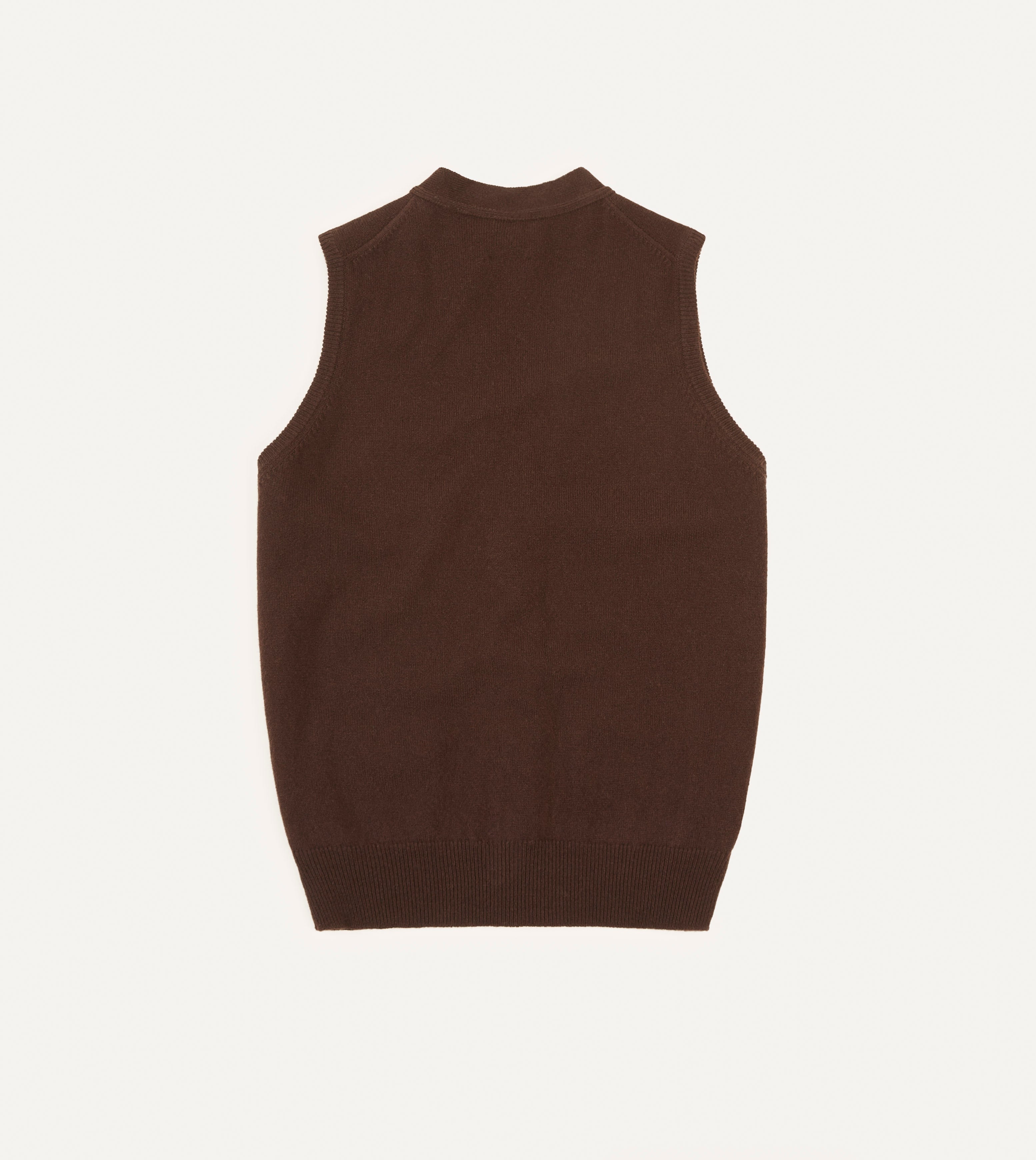 Brown Lambswool Sleeveless Cardigan – Drakes US
