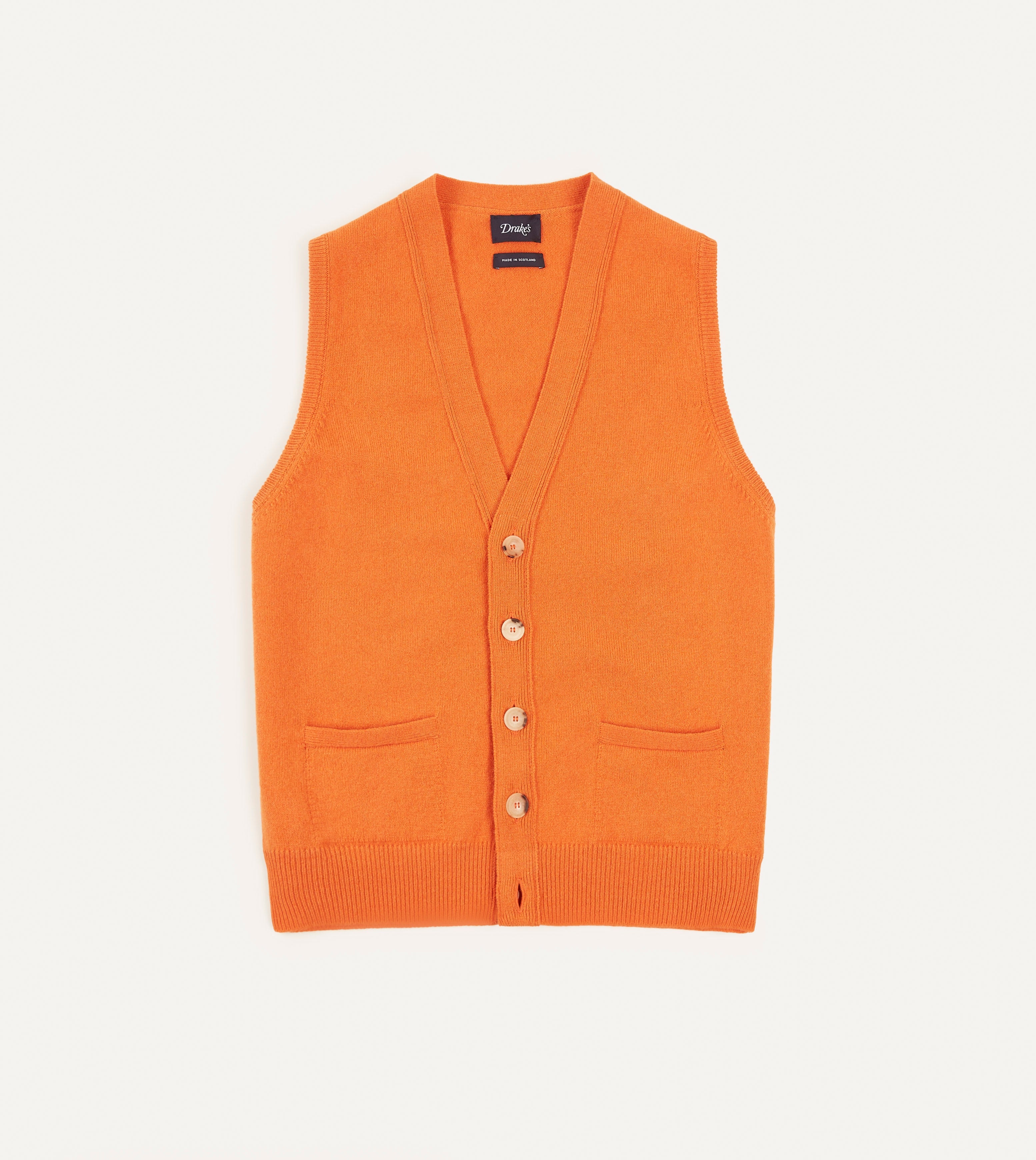 Orange Lambswool Sleeveless Cardigan Drakes US