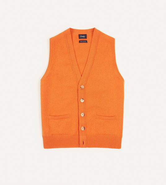 Orange Lambswool Sleeveless Cardigan – Drakes US