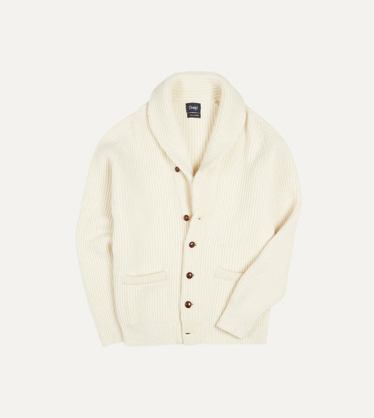 Ecru Lambswool Shawl Collar Cardigan – Drakes US