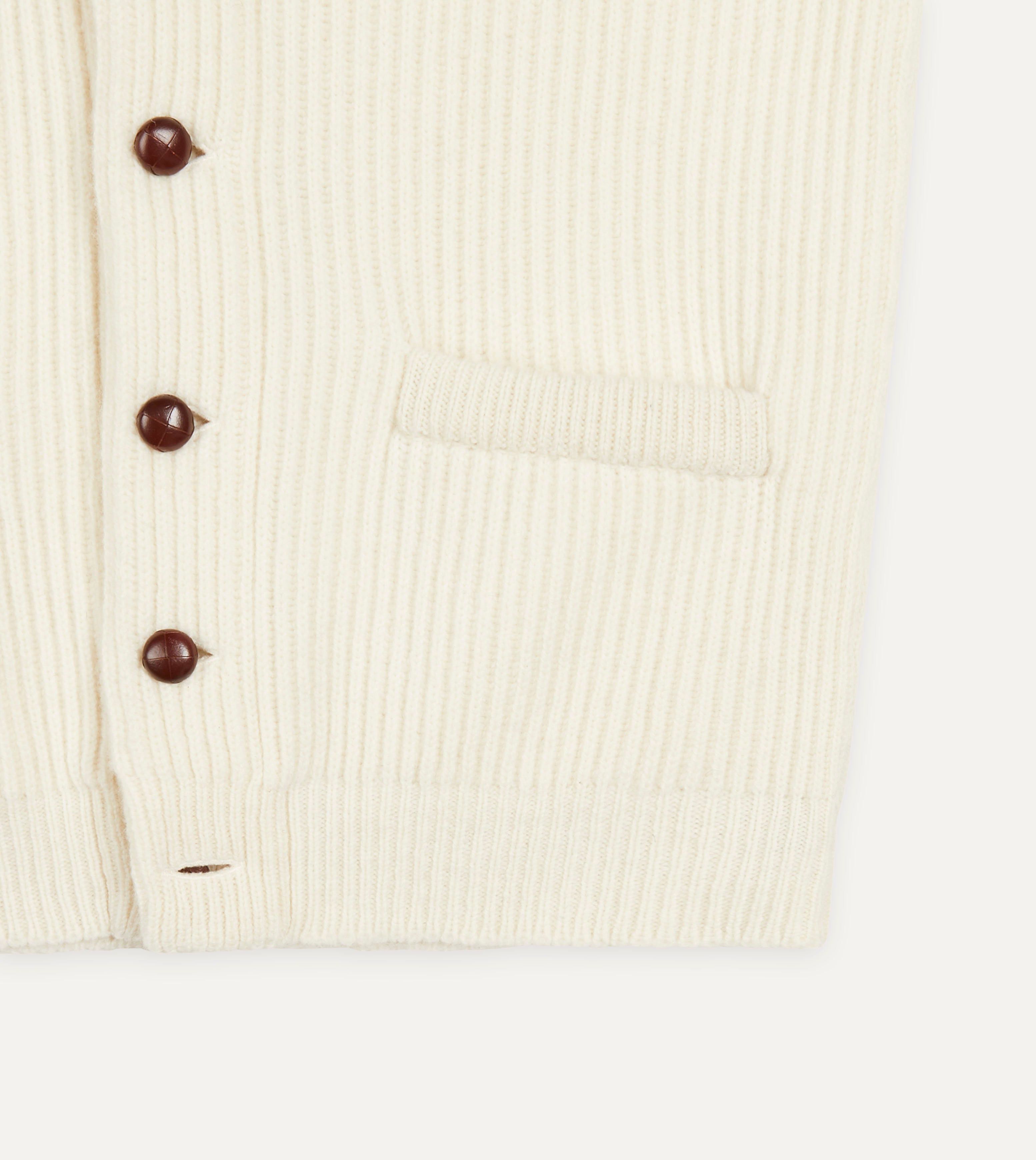 Ecru Lambswool Shawl Collar Cardigan – Drakes US