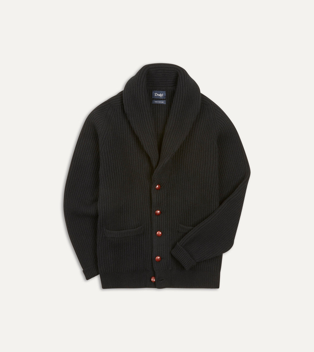 Black Lambswool Shawl Collar Cardigan – Drakes US