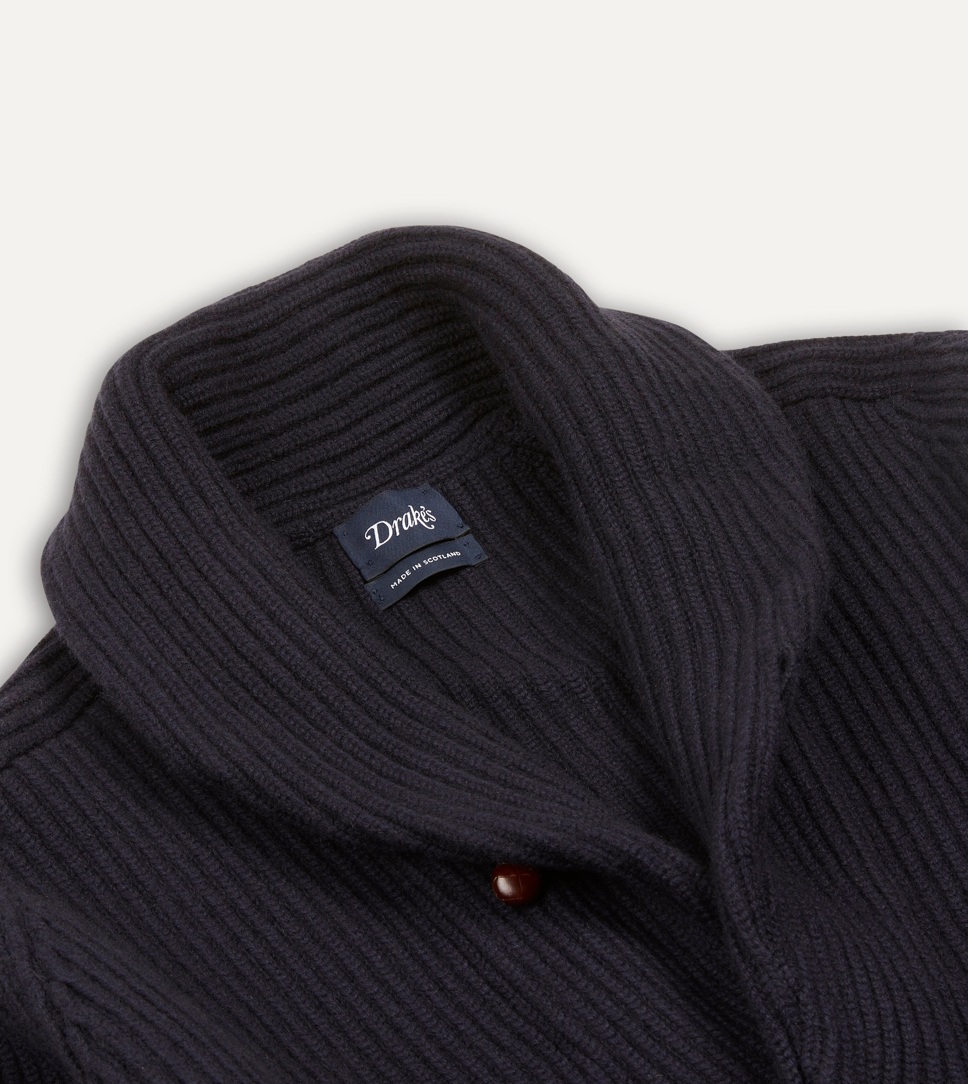 Navy Cashmere Shawl Collar Cardigan – Drakes US