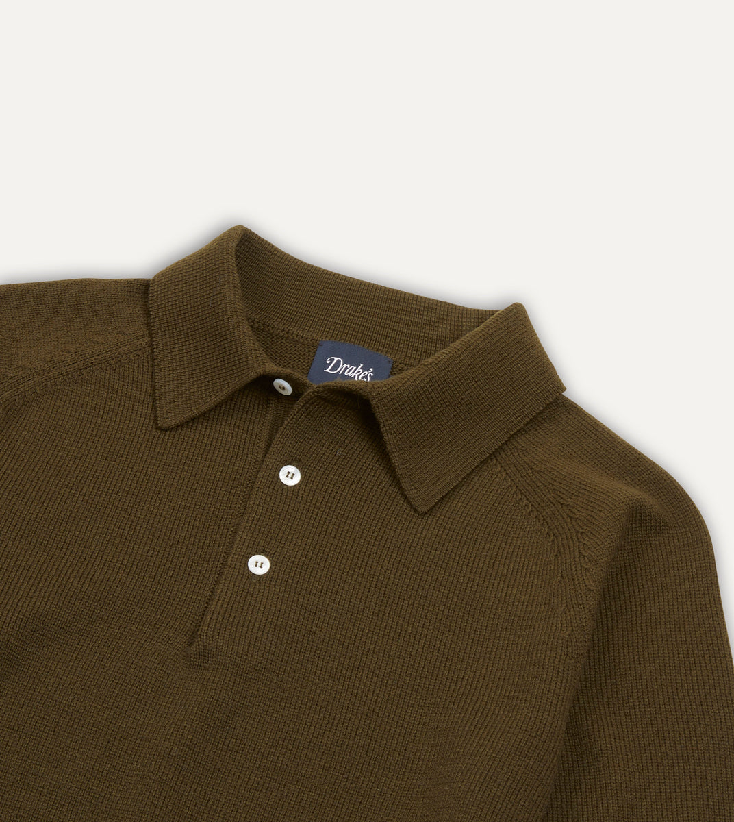 Olive Merino Wool Knitted Polo – Drakes US