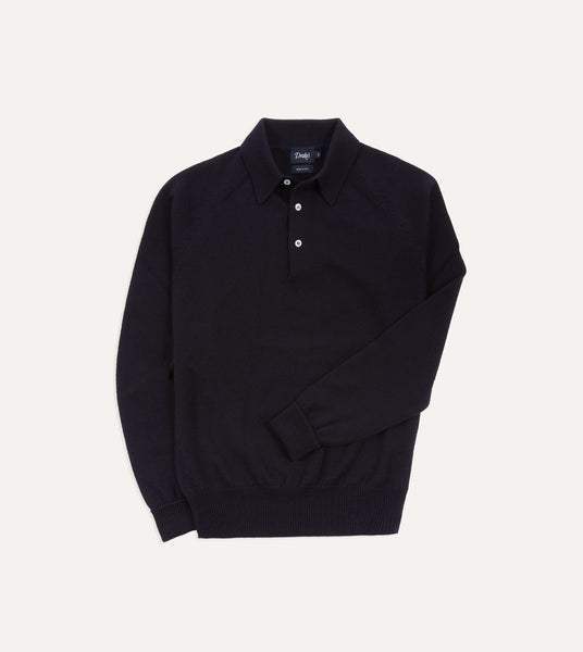 Navy Merino Wool Knitted Polo – Drakes US