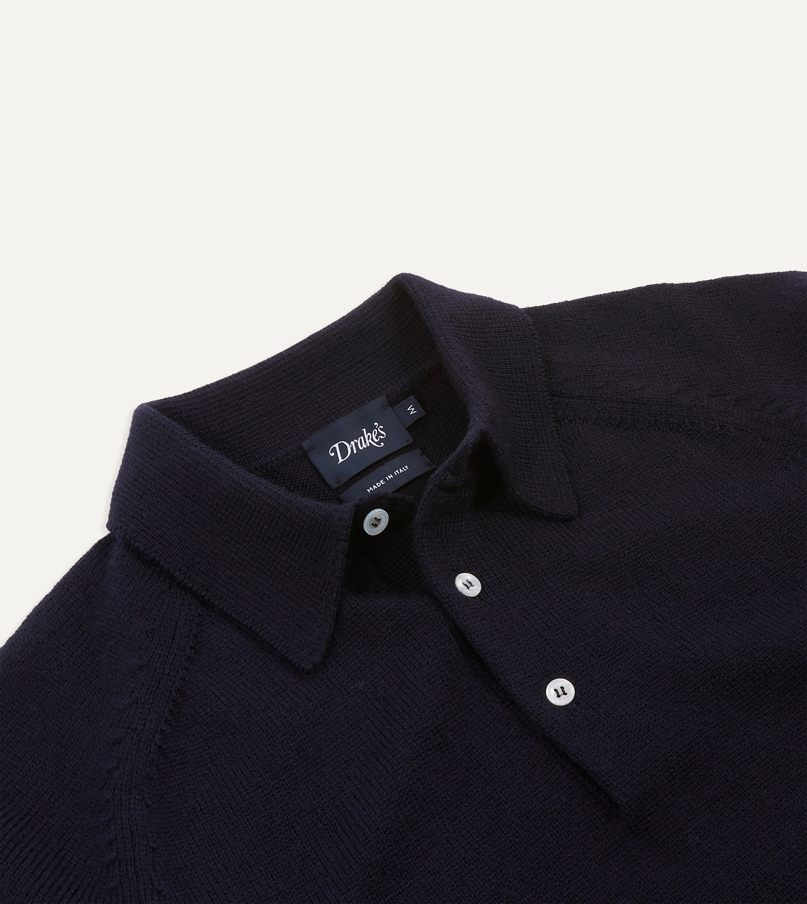 Navy Merino Wool Knitted Polo – Drakes US