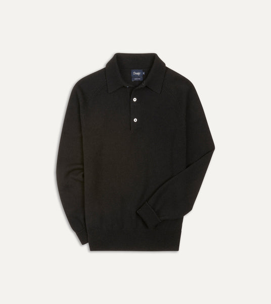 Black Merino Wool Knitted Polo – Drakes US