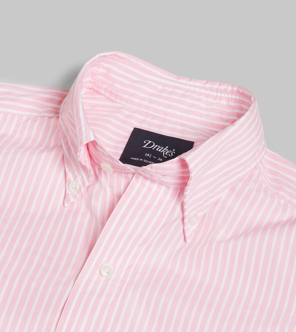 Pink Bengal Stripe Cotton Poplin Button-Down Shirt