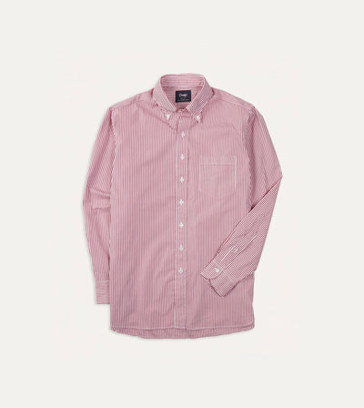 Red Narrow Stripe Cotton Poplin Button-Down Shirt – Drakes US