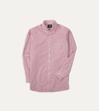 Red Narrow Stripe Cotton Poplin Button-Down Shirt