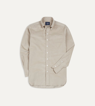 Taupe Cotton Needlecord Button-Down Shirt – Drakes US