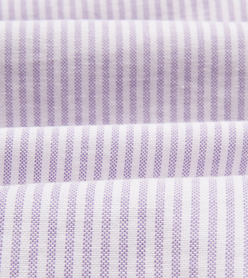 Lilac Ticking Stripe Cotton Oxford Cloth Button-Down Shirt
