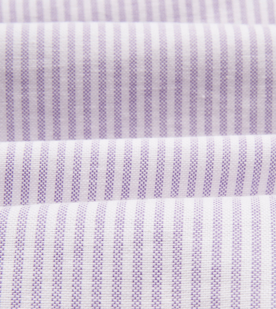Lilac Ticking Stripe Cotton Oxford Cloth Button-Down Shirt